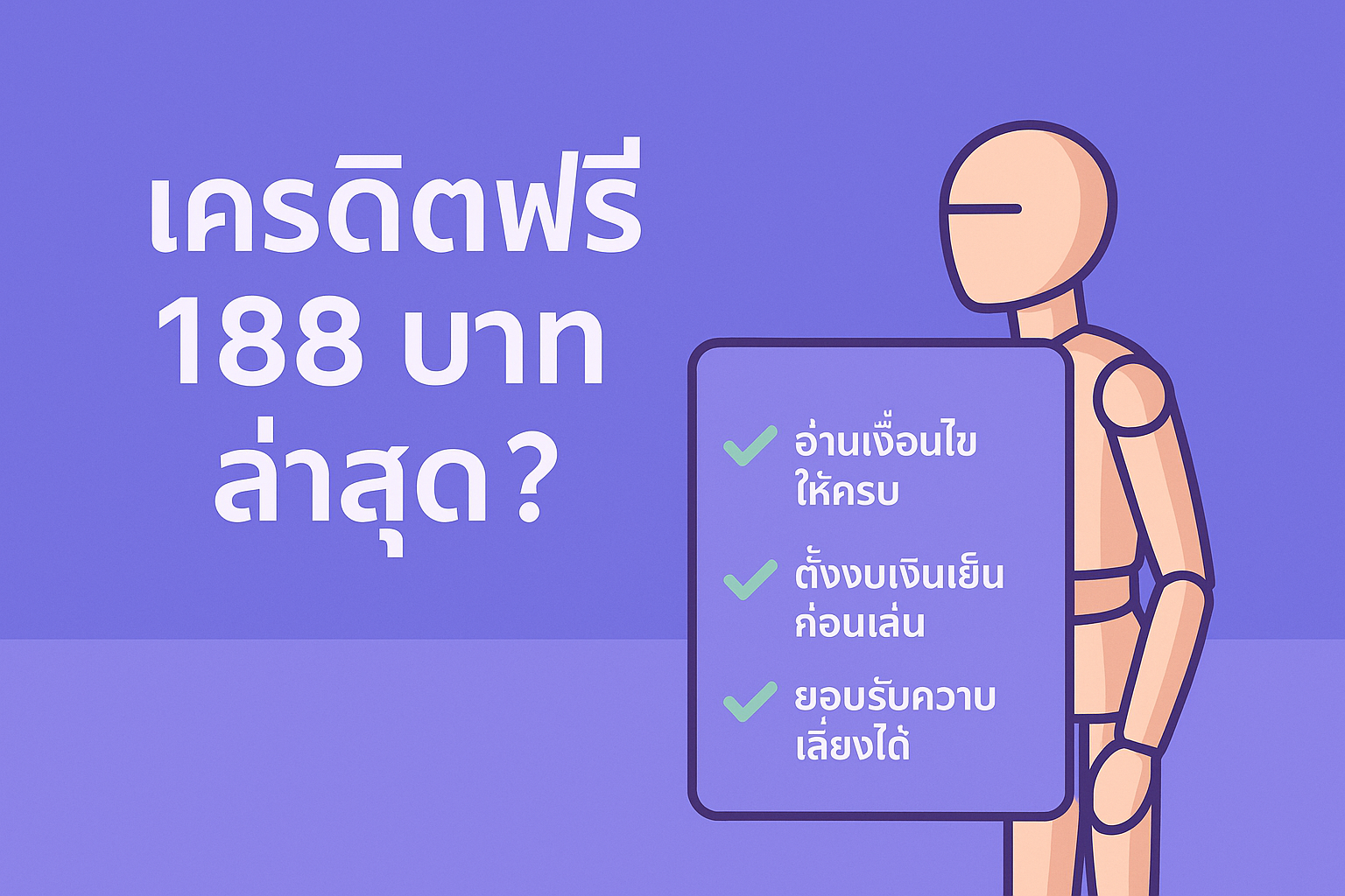 เครดิตฟรี 188 บาท ล่าสุด คือของฟรีจริงหรือแค่กลยุทธ์ดึงคนเข้าเว็บ เจาะลึกเงื่อนไข เทิร์นโอเวอร์ ข้อดี–ข้อเสีย พร้อมเช็กลิสต์คิดให้ดีก่อนกดรับ เพื่อไม่ให้เงินเย็นกลายเป็นหนี้จากการพนันออนไลน์
