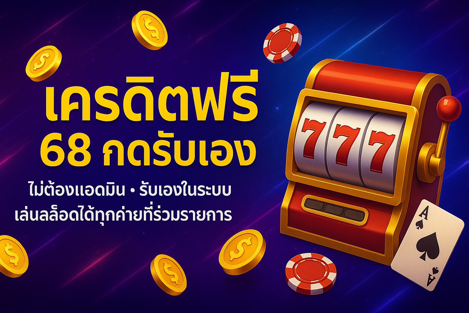 เครดิตฟรี 68 โปรทุนน้อยสายปั่นห้ามพลาด แค่สมัคร–ล็อกอินก็กดรับโบนัสได้ทันที ทำเทิร์นครบถอนได้จริง ใช้เล่นสล็อตและคาสิโน