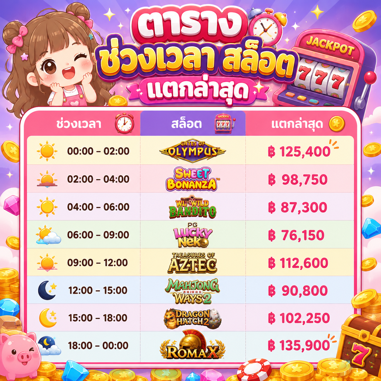 ตาราง ช่วงเวลา สล็อต แตกล่าสุด